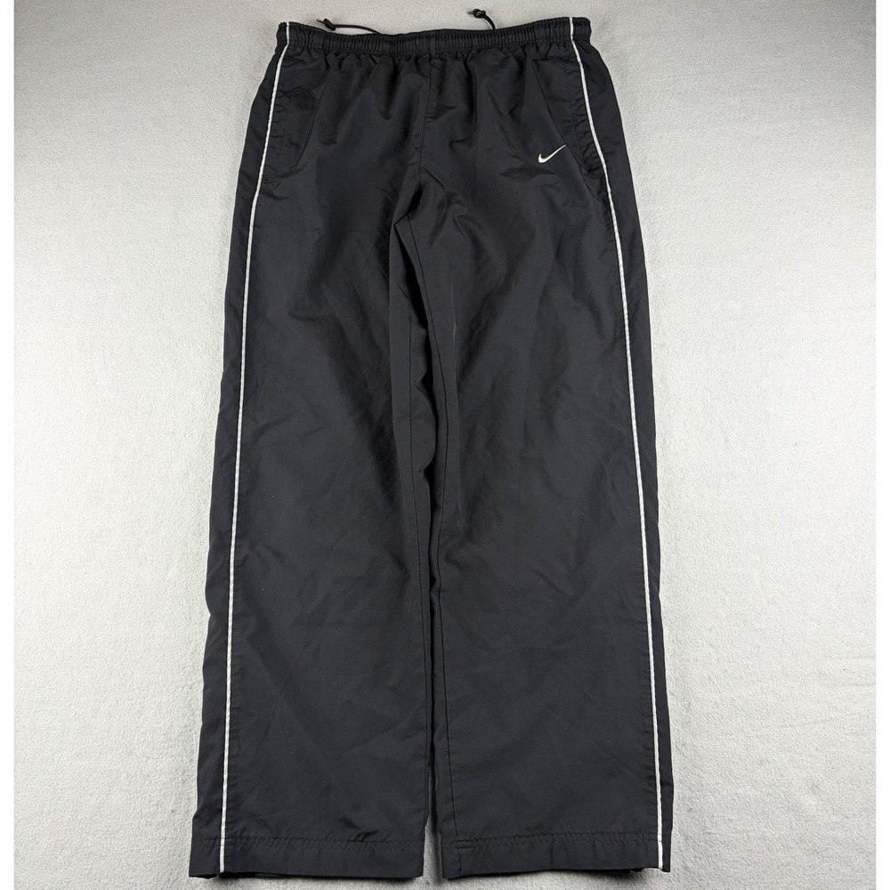 Nike Vintage Y2K Wind Pants Men's Medium Black White Piping Ankle Zip